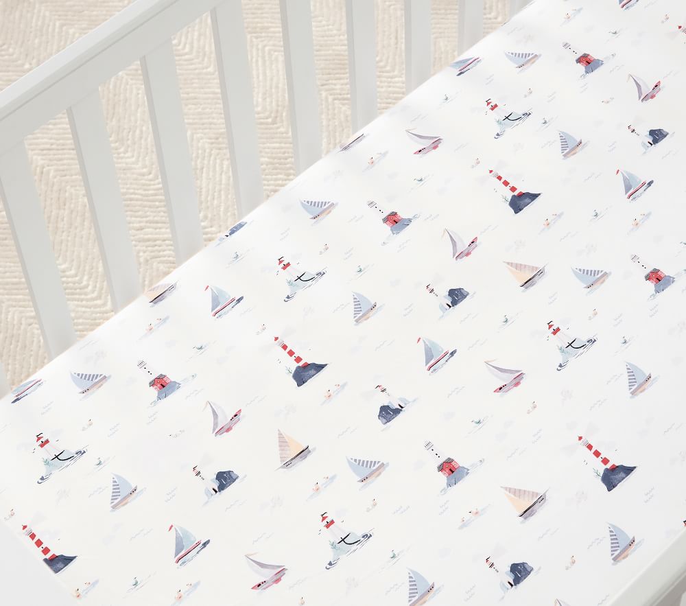 Sailboat Organic Cotton Tencel Crib Fitted Sheet